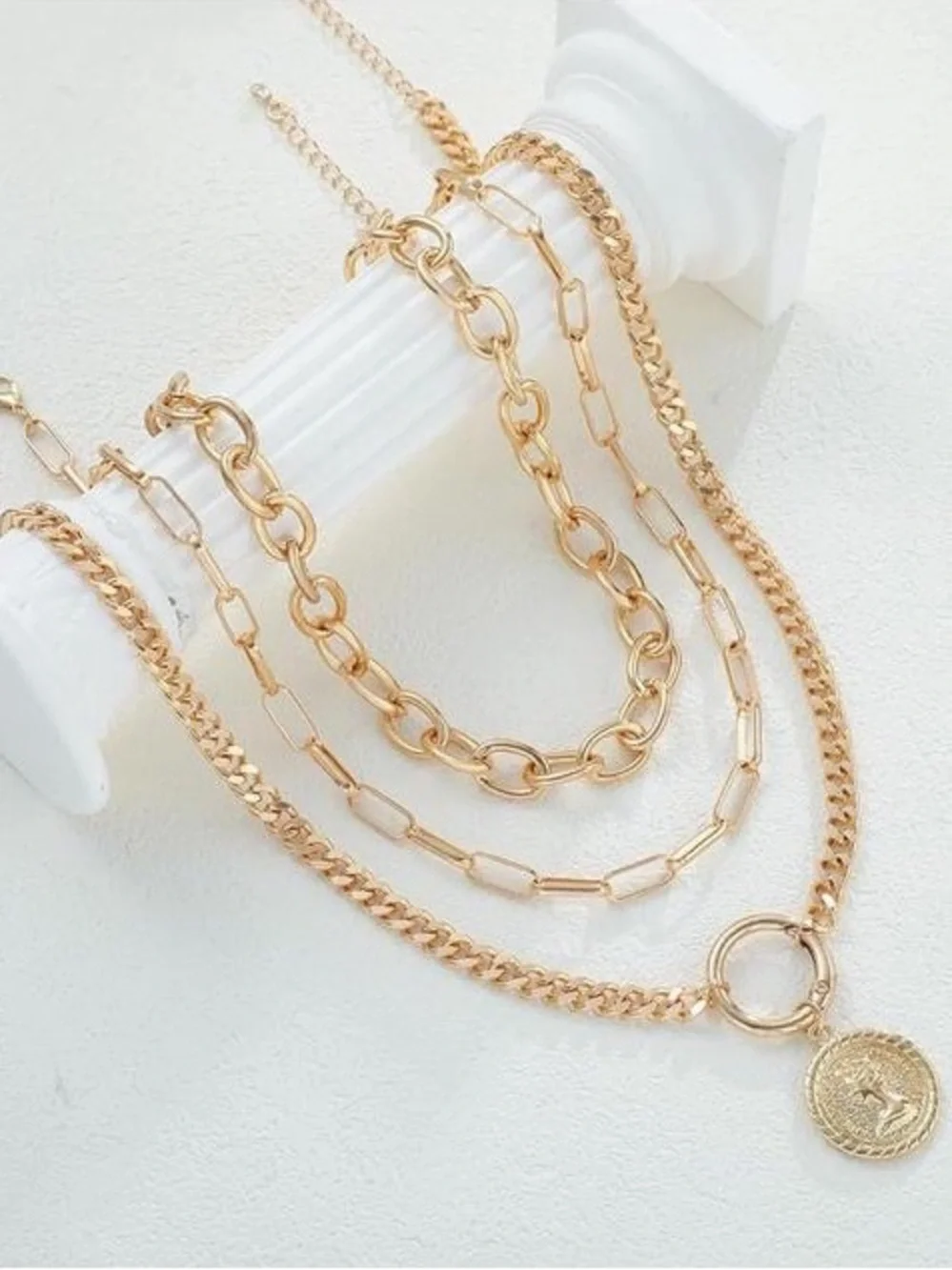 Anthropologie Layered Gold Coin and Chain Necklace Set